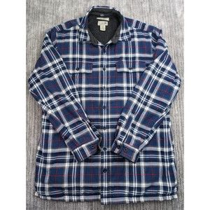LL Bean Fleece Lined Shacket Flannel Shirt Jacket Blue Plaid Mens Large Tall LT